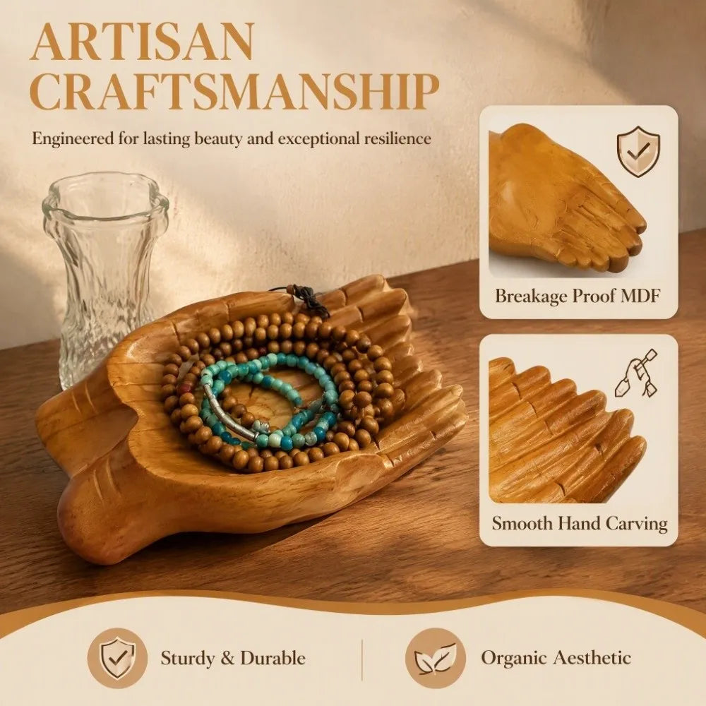 Wood Carved Hands Bowl – MDF Crystal Display Tray Décor
