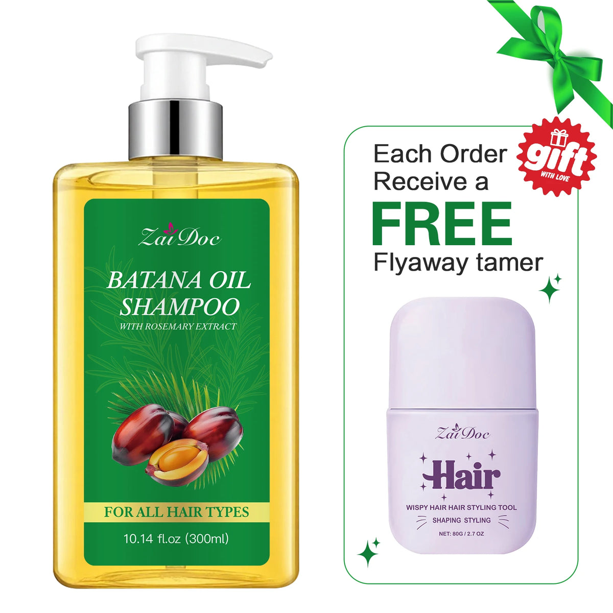 ZaiDoc Batana Oil Rosemary Shampoo – Nourishing 300ml + Free Gift