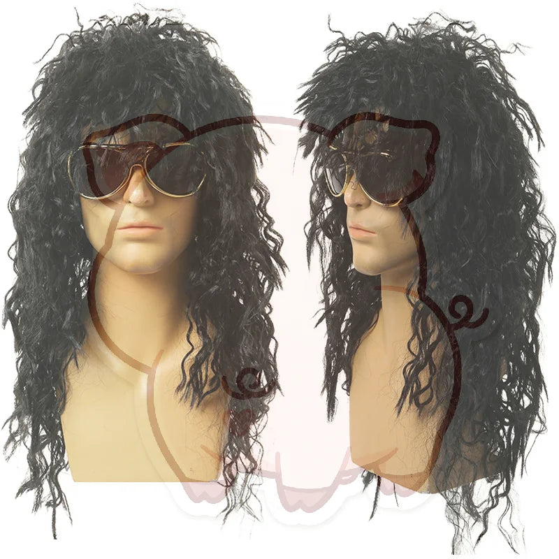 Men's Long Curly Black Cosplay Wig – Fluffy Rock Party Wig