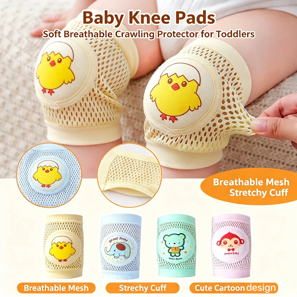 Baby Knee Pads for Crawling – Breathable Anti-Slip Toddler Pair