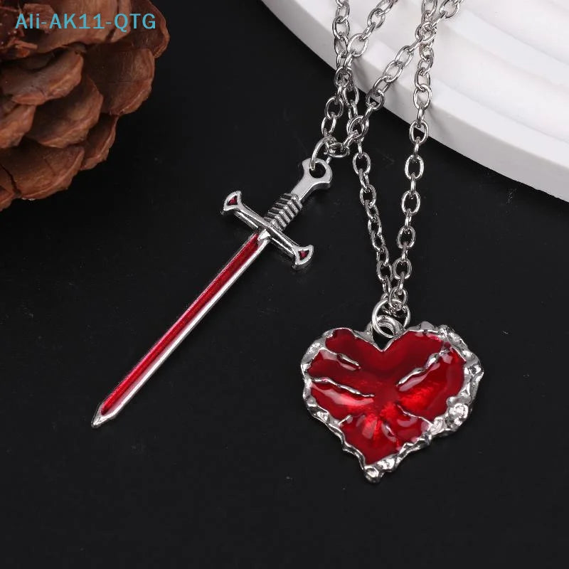 Sword Heart Couple Necklace Set – Sweater & Collarbone Chain