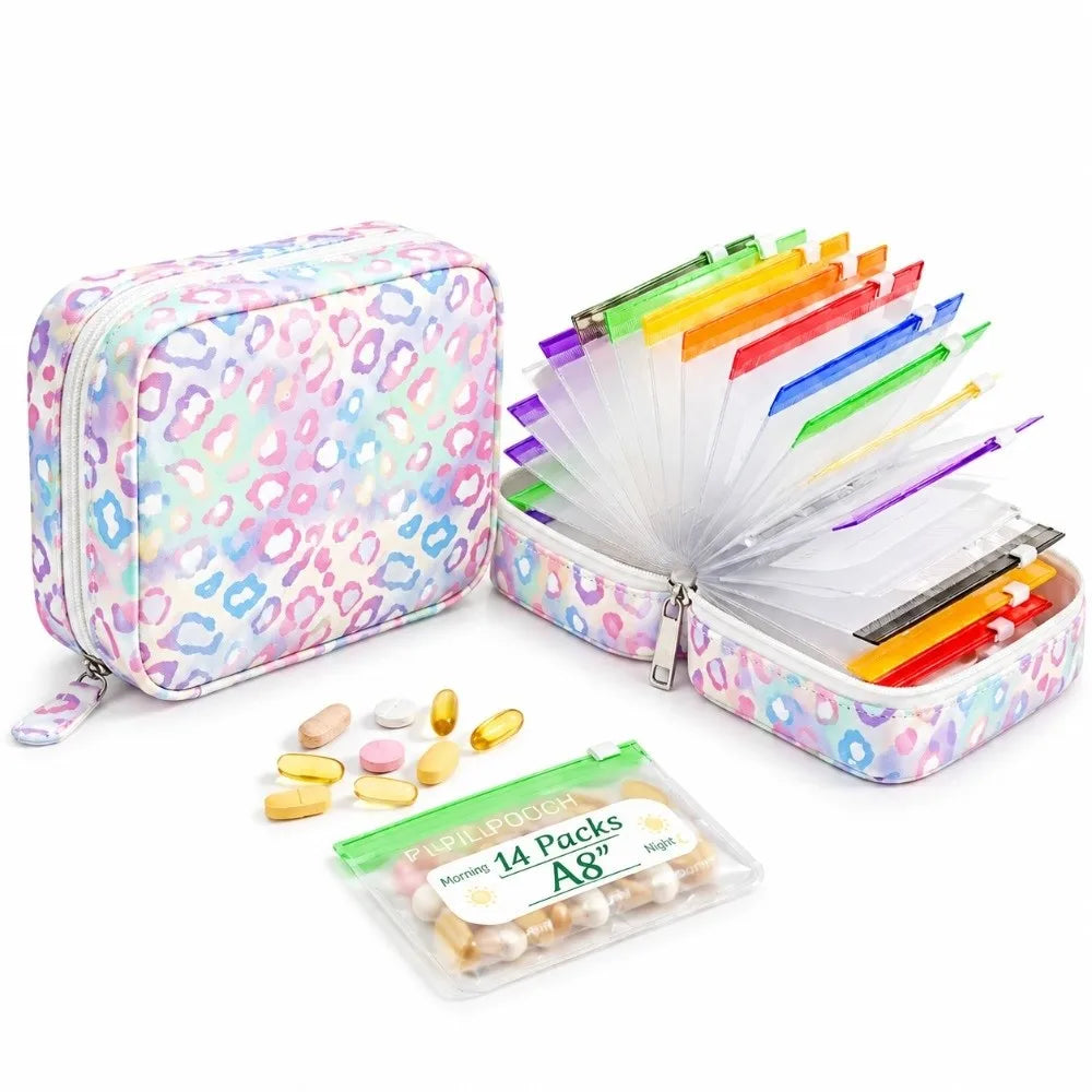 BPA-Free Weekly Pill Organizer – 14 Zippered Pouches Travel Case