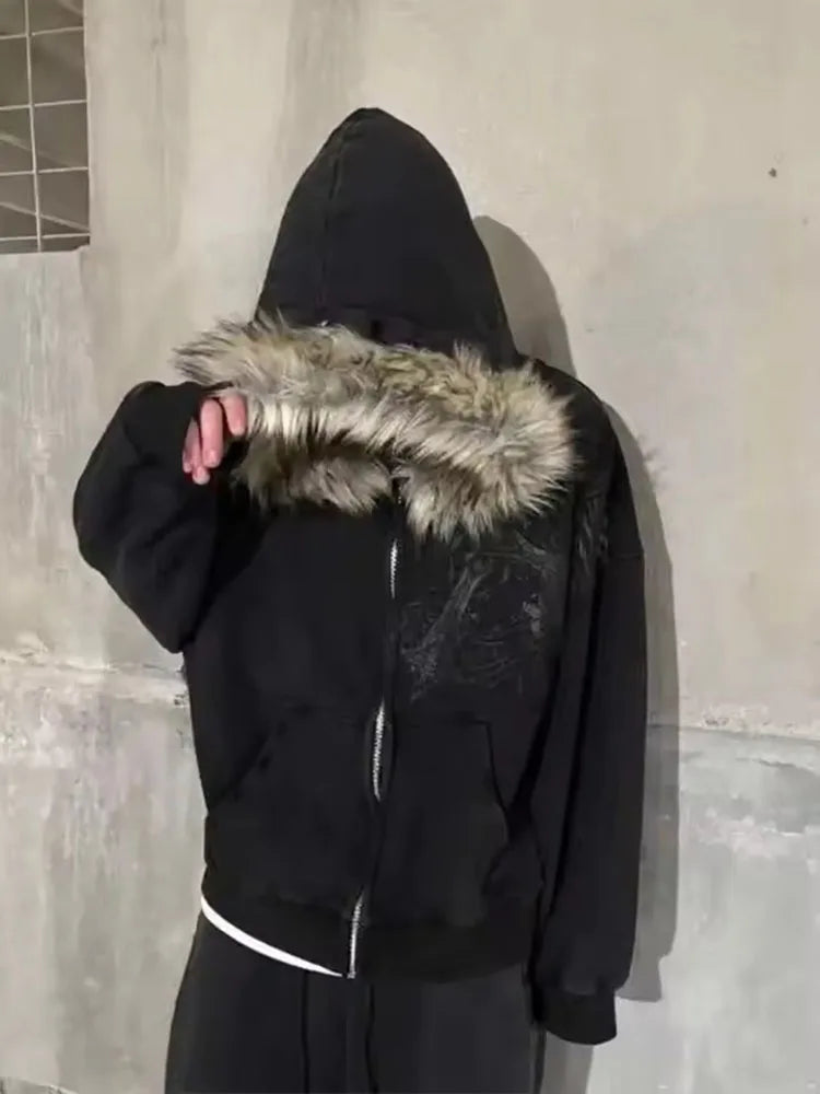 Y2K Zip-Up Hoodie Jacket – Loose Unisex Sportswear