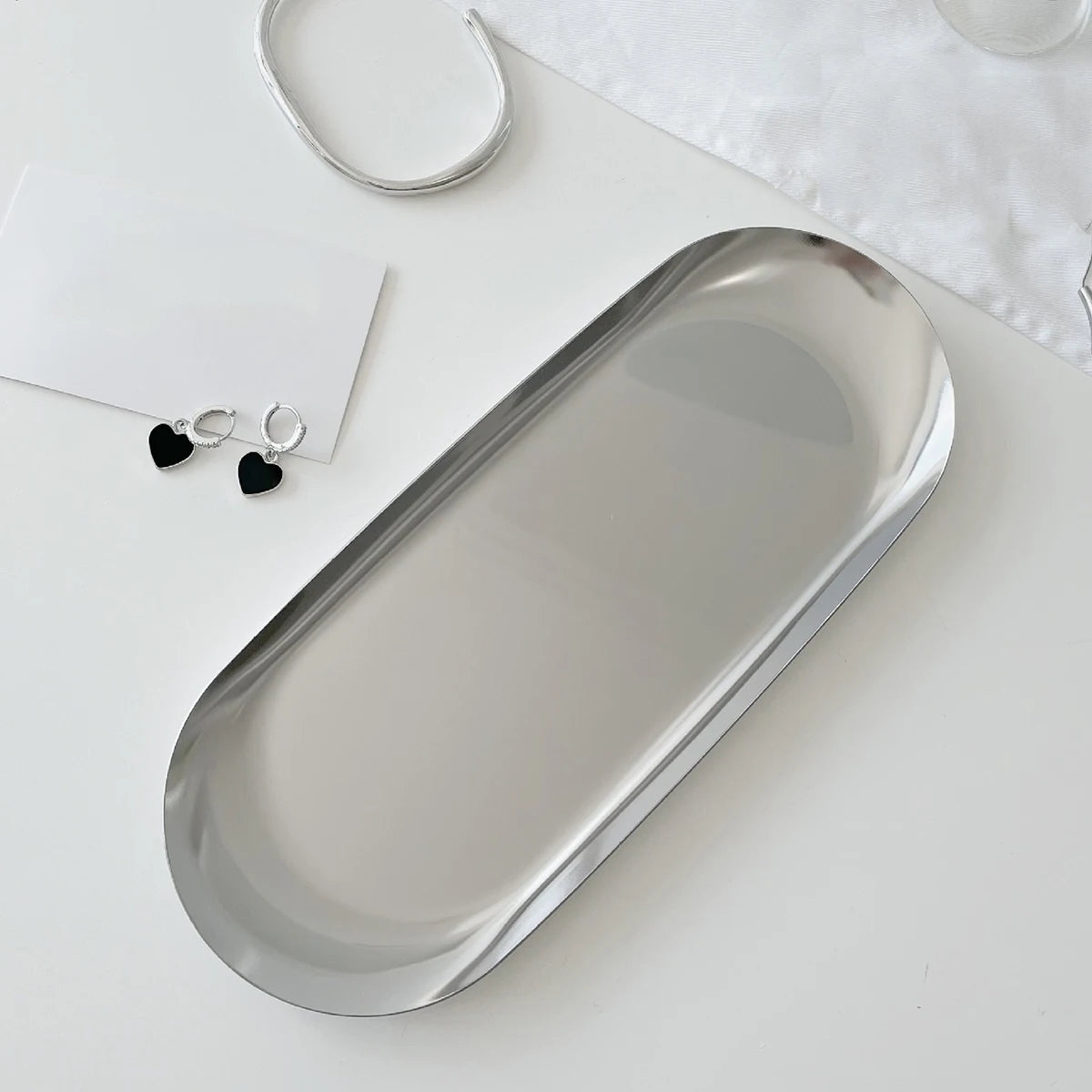 Silver Stainless Steel Cosmetic & Jewelry Storage Tray