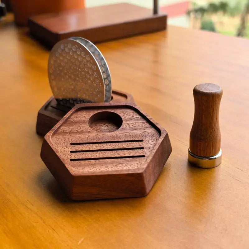 Wooden Hexagon Espresso Puck Screen Stand 51/53/58mm