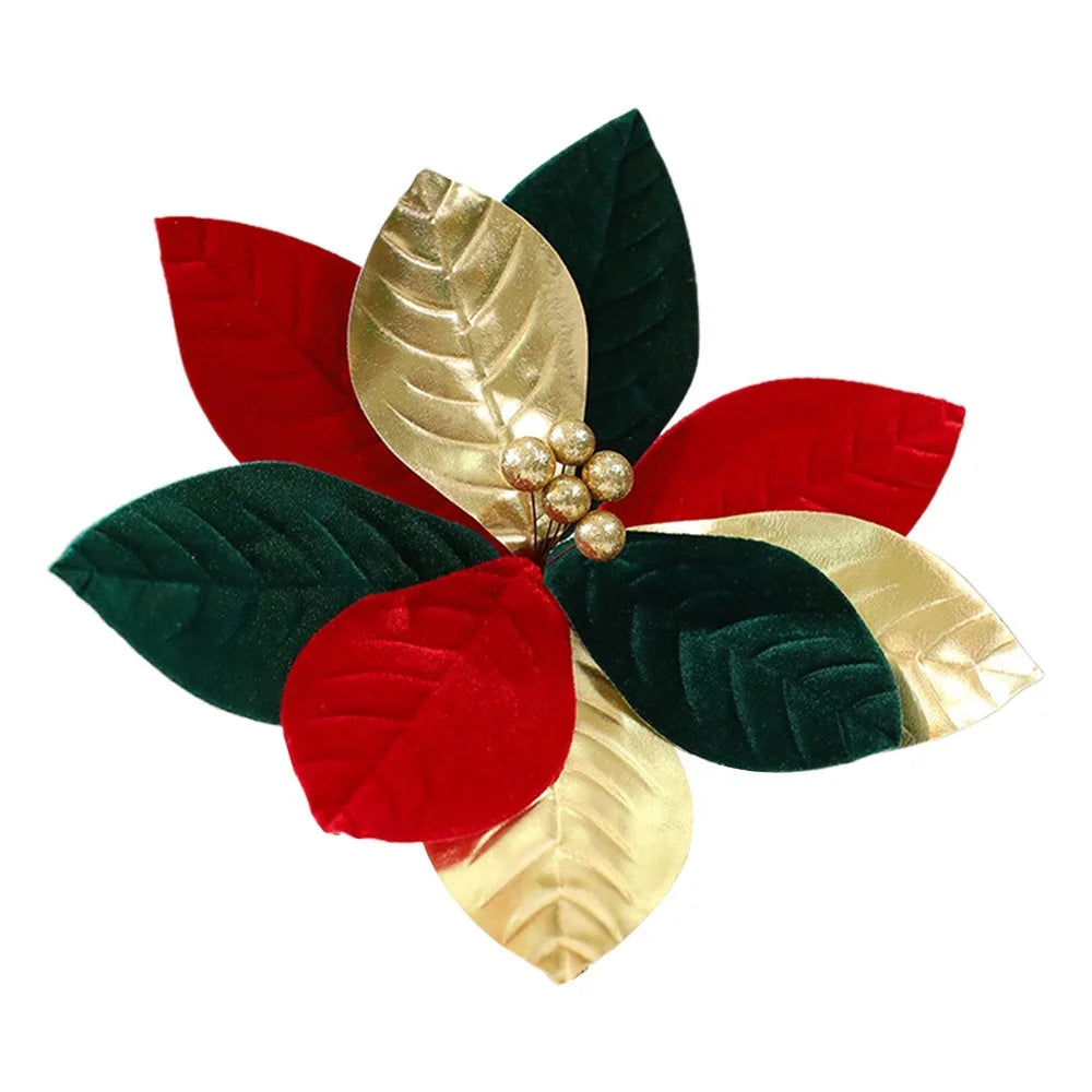 Glitter Christmas Flower Ornament – Soft Cloth Décor 32cm