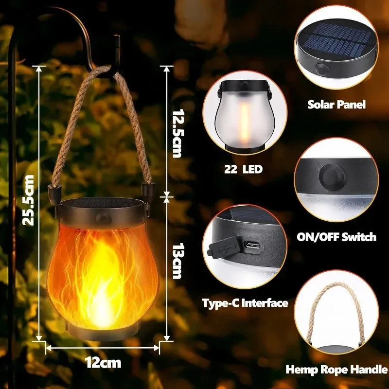Solar Flame Hanging Lantern – 3D Flickering LED IPX4 Outdoor