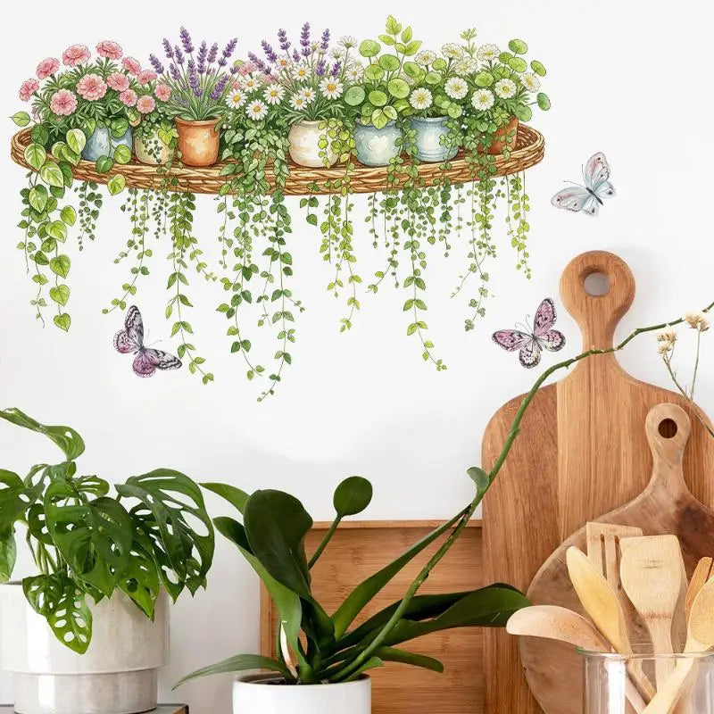 Potted Green Plant Wall Decal – Waterproof Self-Adhesive Sticker