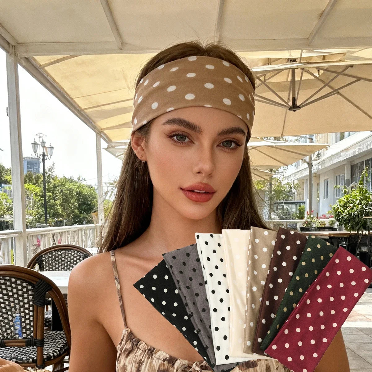 Y2K Boho Polka Dot Wide Headband – Women's Stretch Hair Wrap