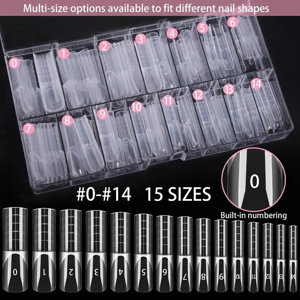 150-Pc Transparent False Nail Forms – 15 Sizes French Builder