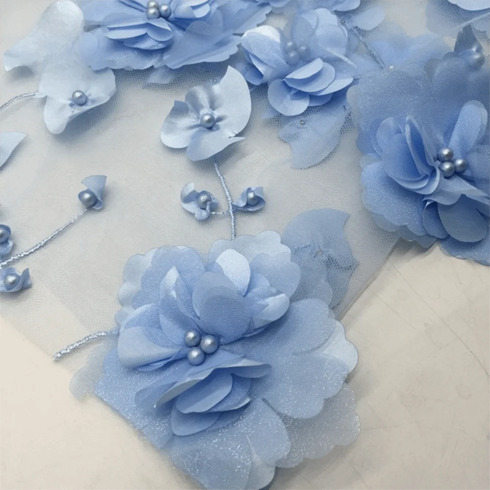 3D Flower Lace Fabric Bead Embroidery – 140cm x 1 Yard