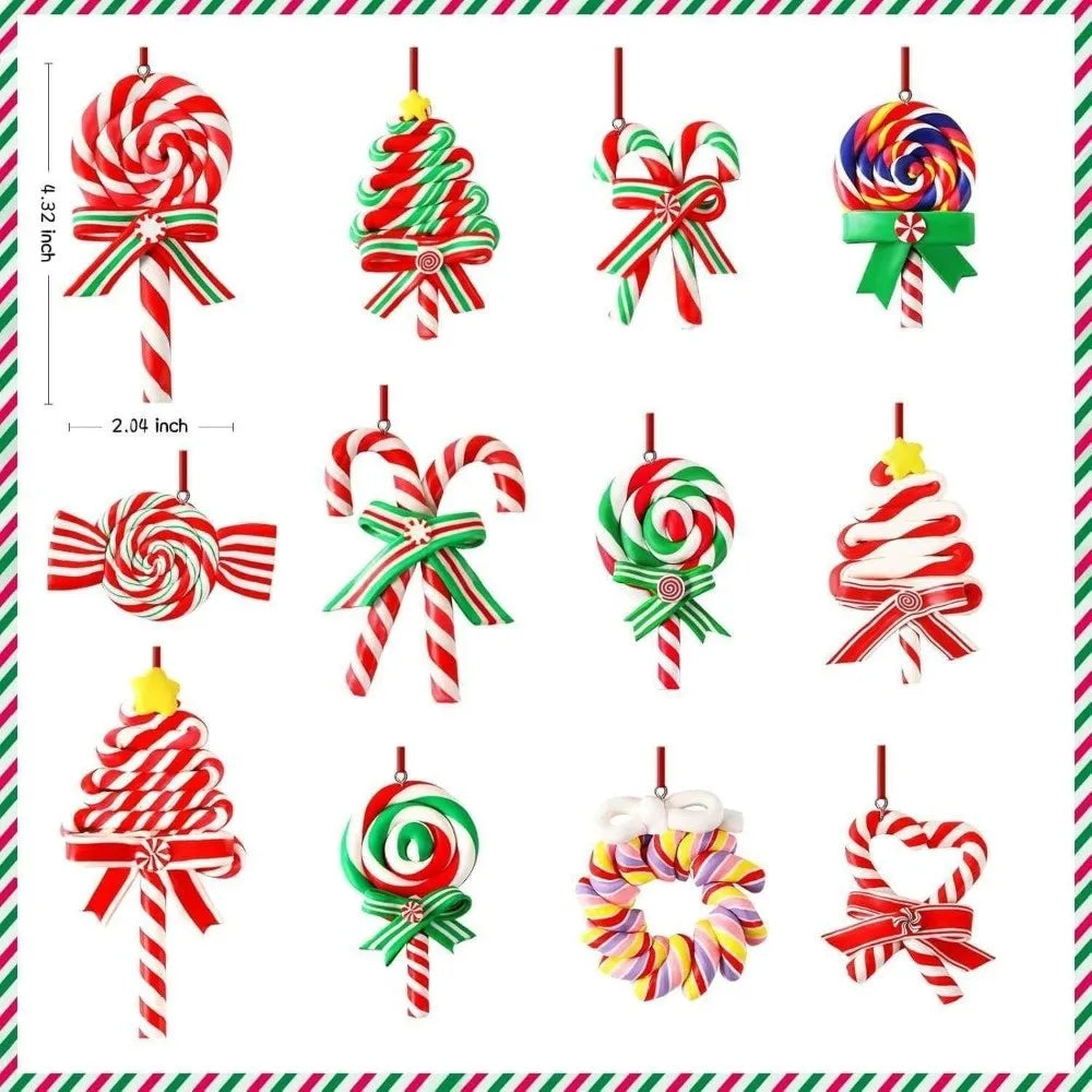 Wooden Christmas Lollipop Ornaments – 12/16 Pc Handmade Set