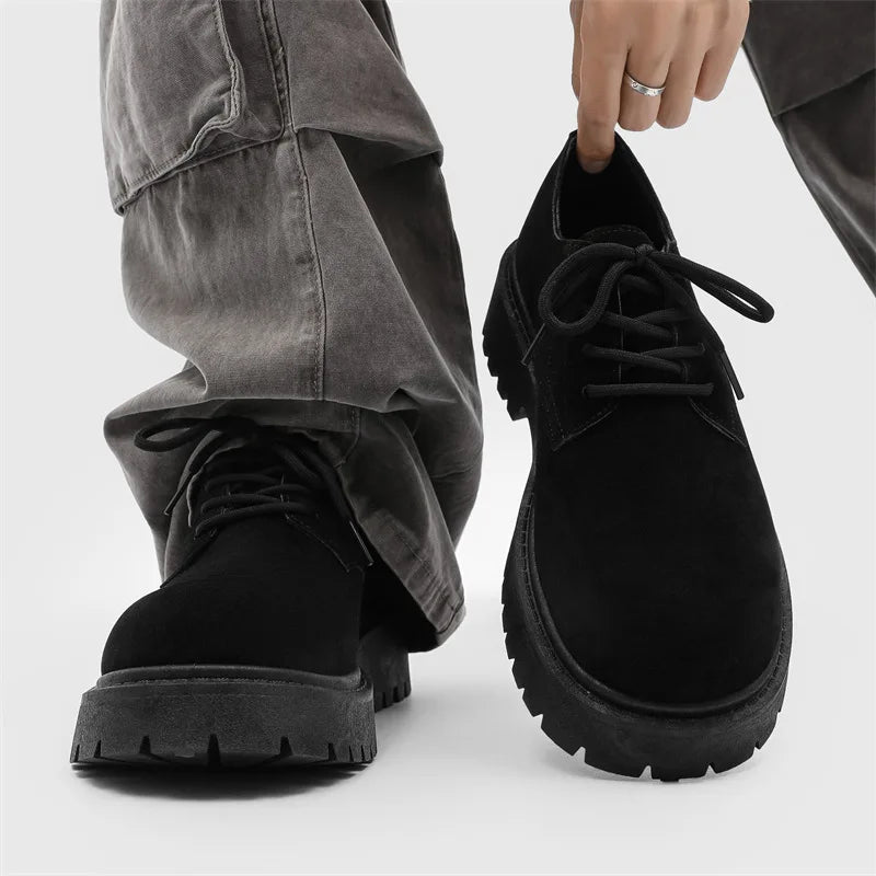 Men's Chunky Derby Boots – Retro Lace-Up Faux Suede Low-Top