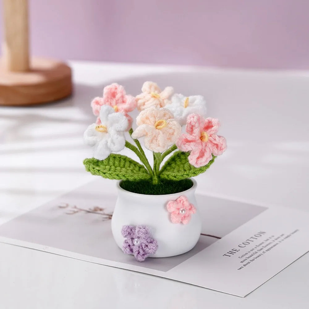 Mini Handmade Crochet Flower Pot – Sunflower & Tulip Décor