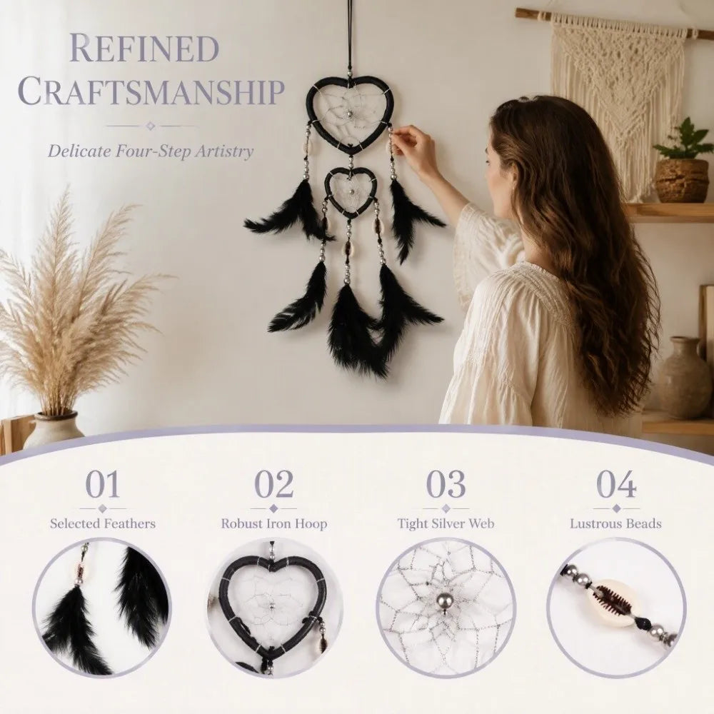 Handmade Boho Heart Dream Catcher – 15.75" Wall Hanging Decor