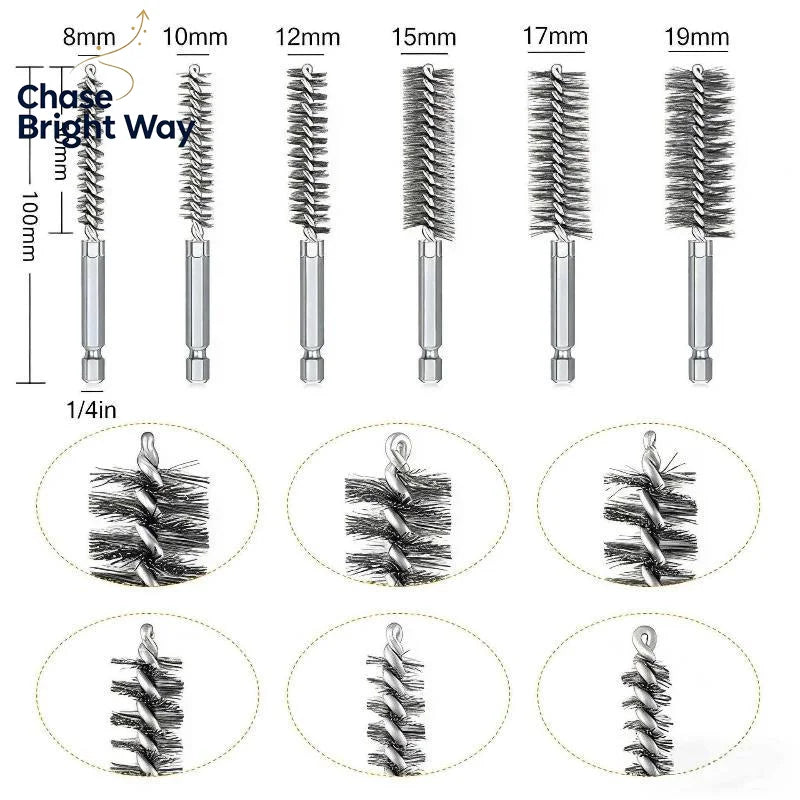 Stainless Steel Bore Brush Set 6-14Pcs | 1/4" Hex, 8-19mm