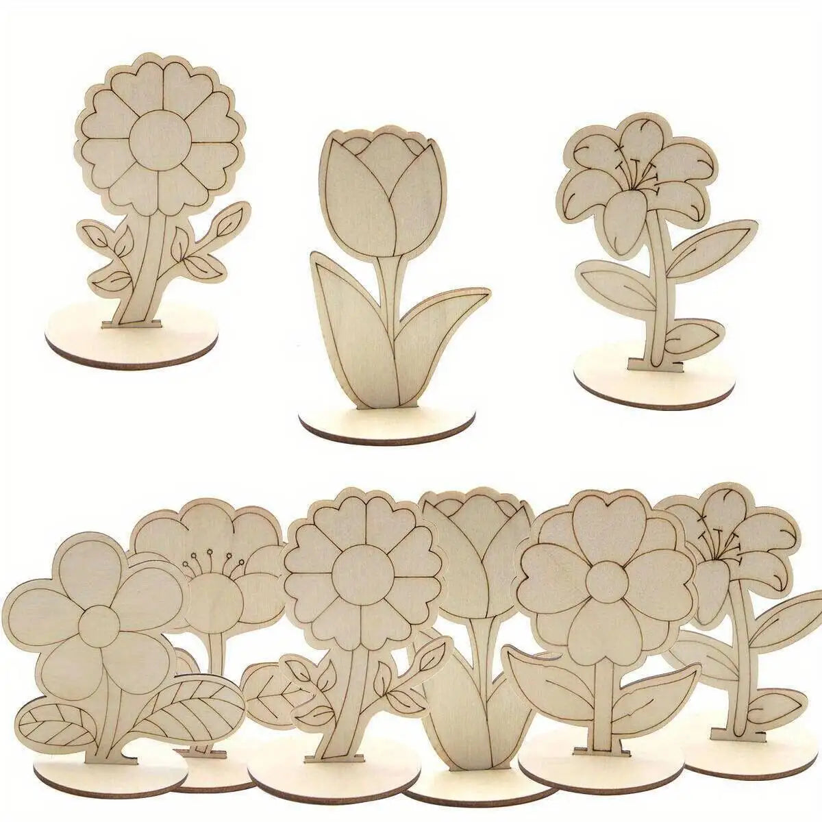 Wooden Flower DIY Ornaments – Rose Lily Sunflower 6-Pack Easter