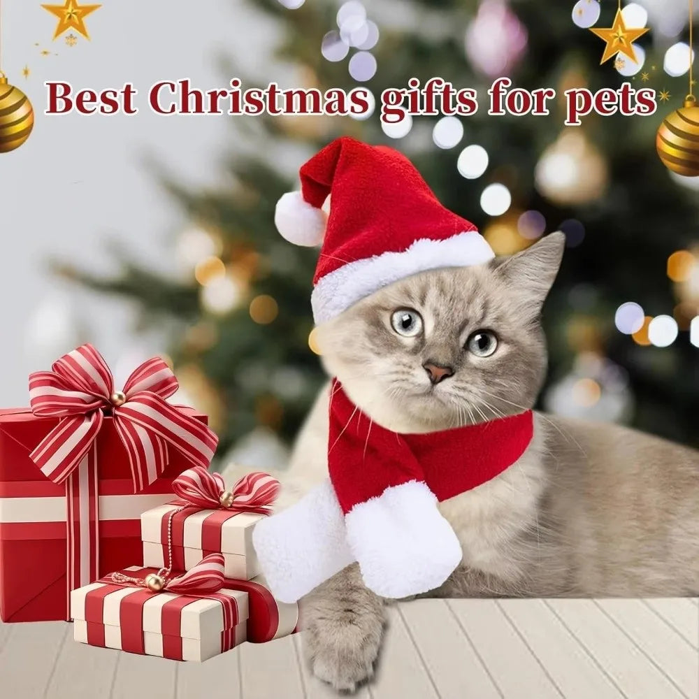 2-Pack Christmas Dog & Cat Scarf Hat Set – Adjustable Bandana