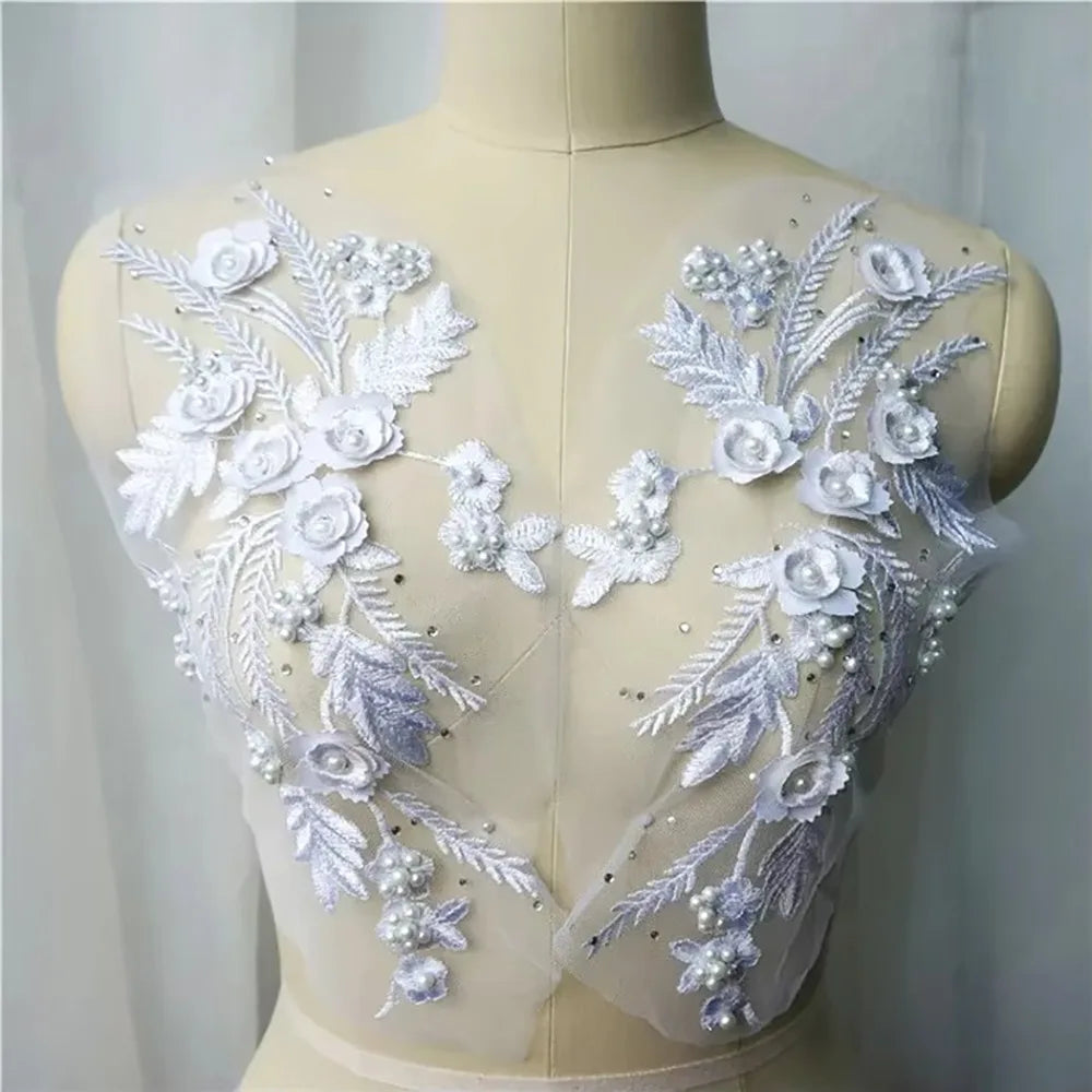 3D Flower Tassel Lace Appliqué Patch – Bridal Sew-On 2pc