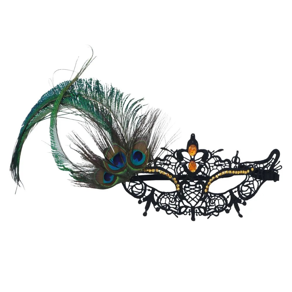 Rhinestone Half Face Masquerade Mask – Peacock Feather Venice