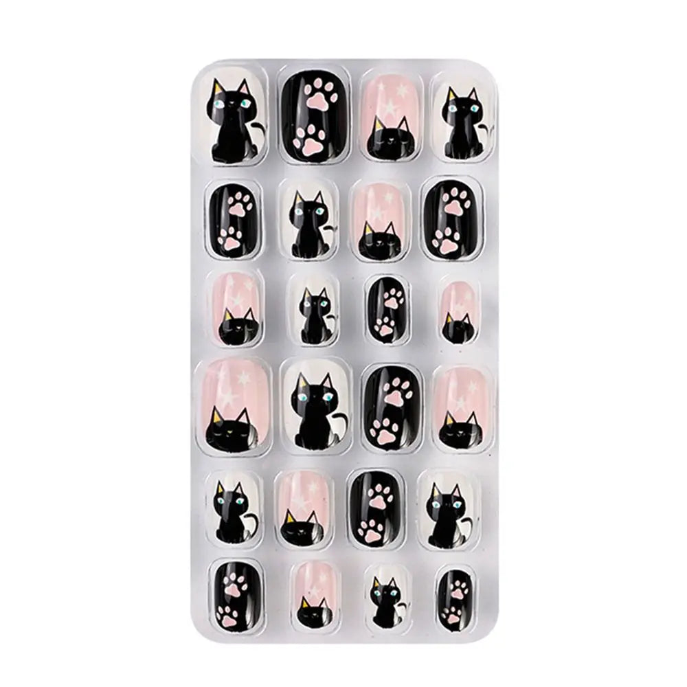 24-Pc Cartoon Y2K Press-On False Nails | Short Square Full Cover