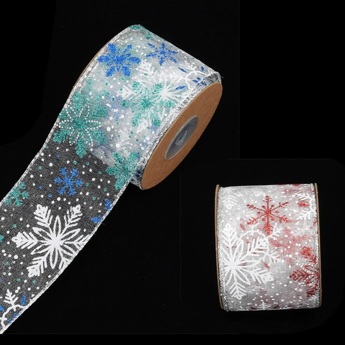 Christmas Wired Edge Ribbon 10 Yards – Festive Wreath & Bow