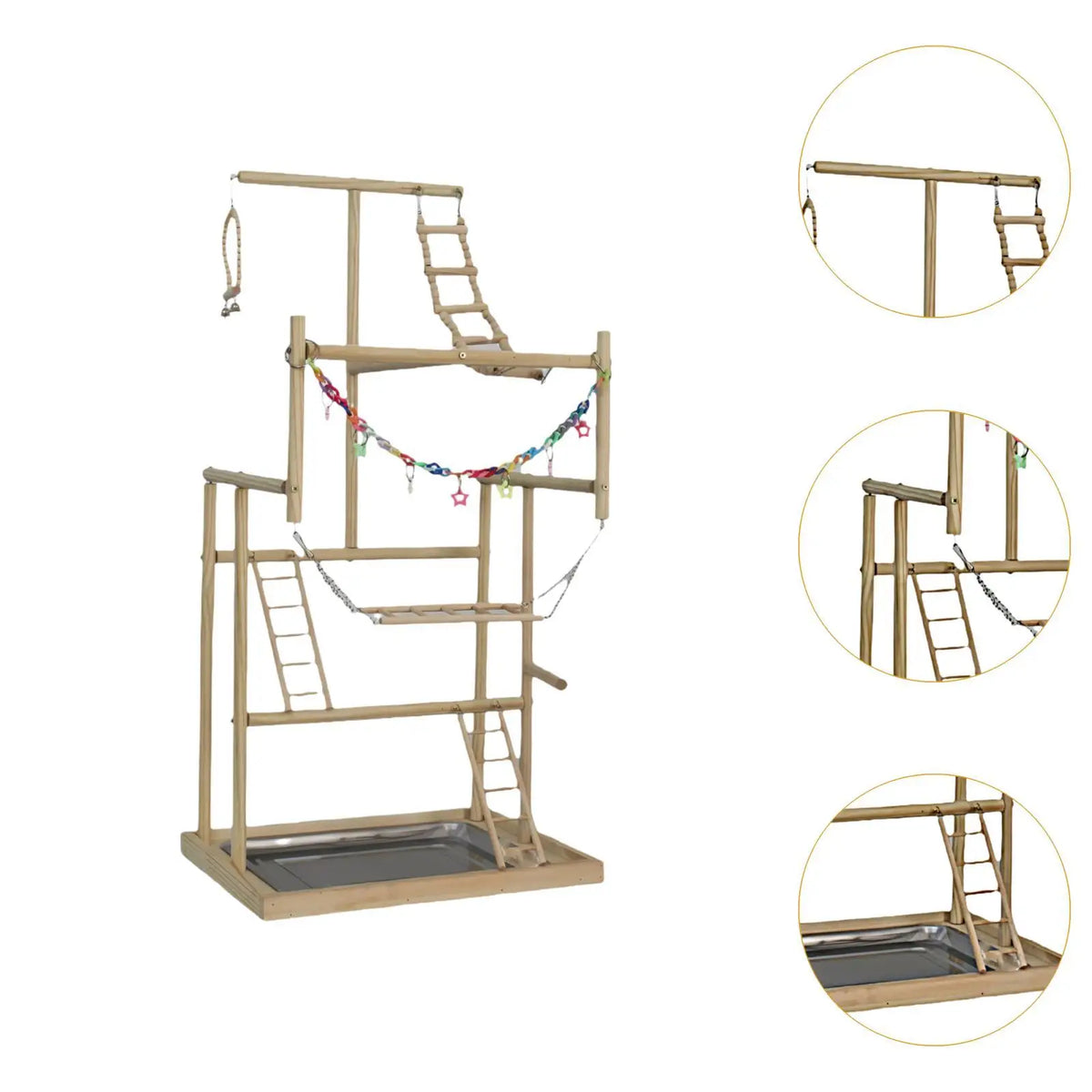 Wooden Parrot Playstand with Ladders & Swings – Budgie Parakeet