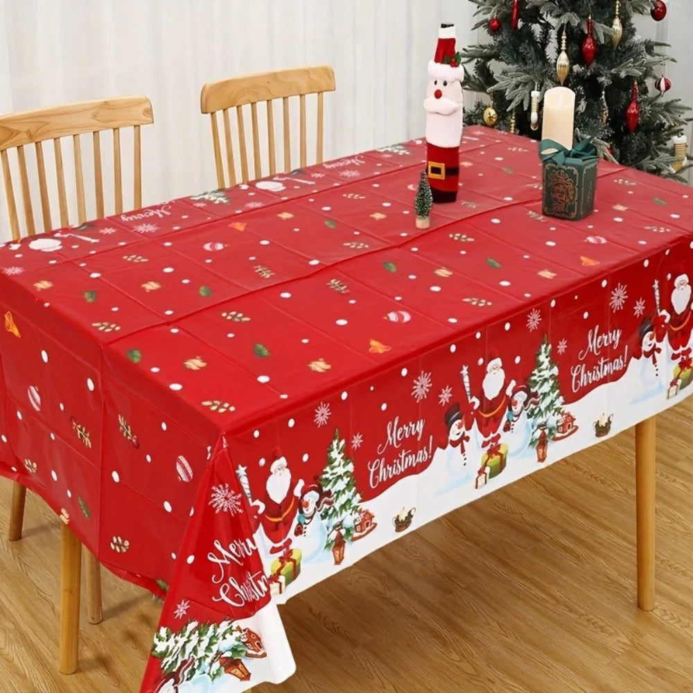 Christmas Disposable Tablecloth – Santa & Elk PE Table Cover