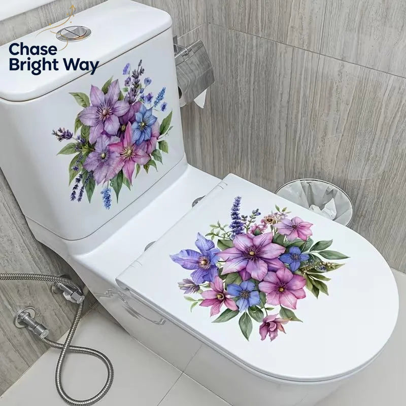 Floral Toilet Lid & Bathroom Wall Sticker – Waterproof PVC