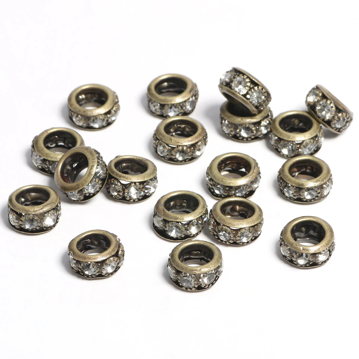 Rhinestone Copper Spacer Beads – Big Hole Rondelle DIY Jewelry