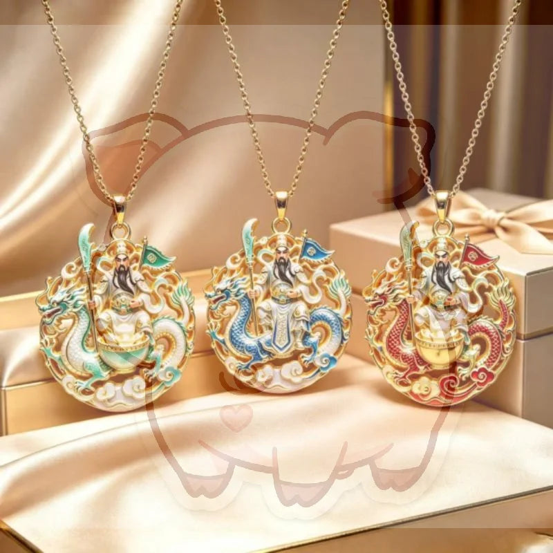 Chinese Enamel Pendant Necklace – Guan Gong Gold-Plated