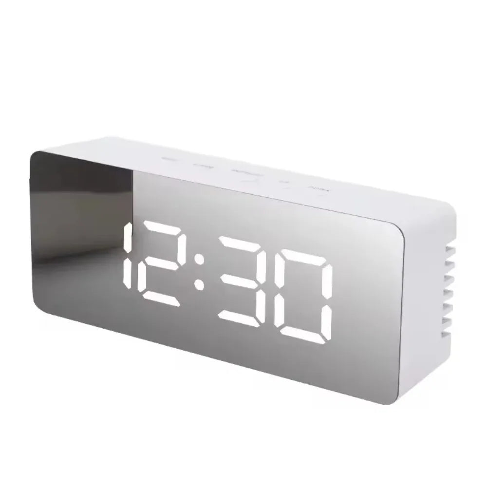 LED Mirror Digital Alarm Clock – USB Night Light Desk Clock