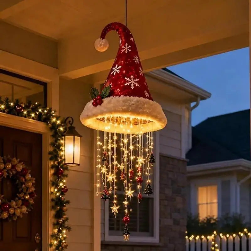 LED Witch Hat Wind Chime Hanging Decoration – Wrought Iron 30cm