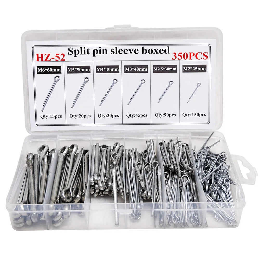 Carbon Steel Cotter Split Pin Assortment Kit – 110 or 350 Pcs