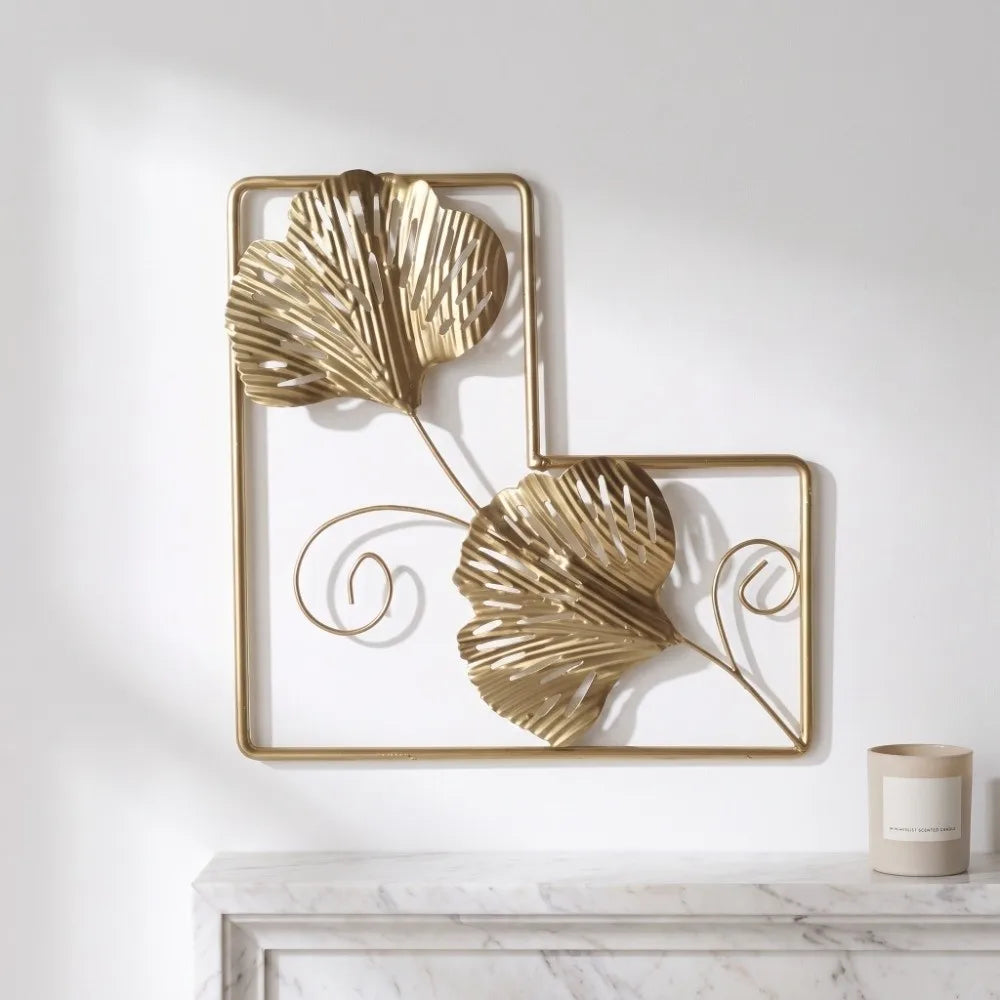 Gold Ginkgo Leaf Metal Wall Art – 7.9" Wrought Iron Decor