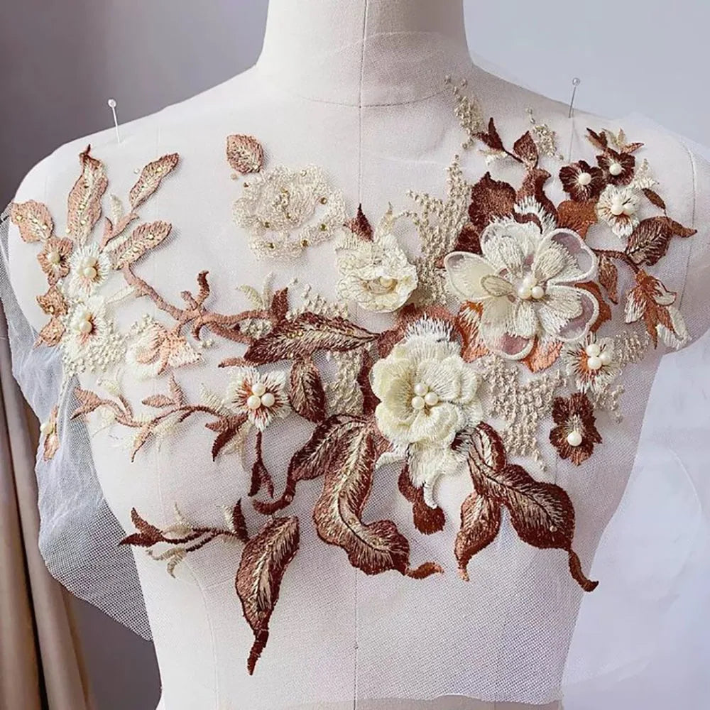 3D Sequined Floral Embroidery Patch – DIY Appliqué 33×26cm