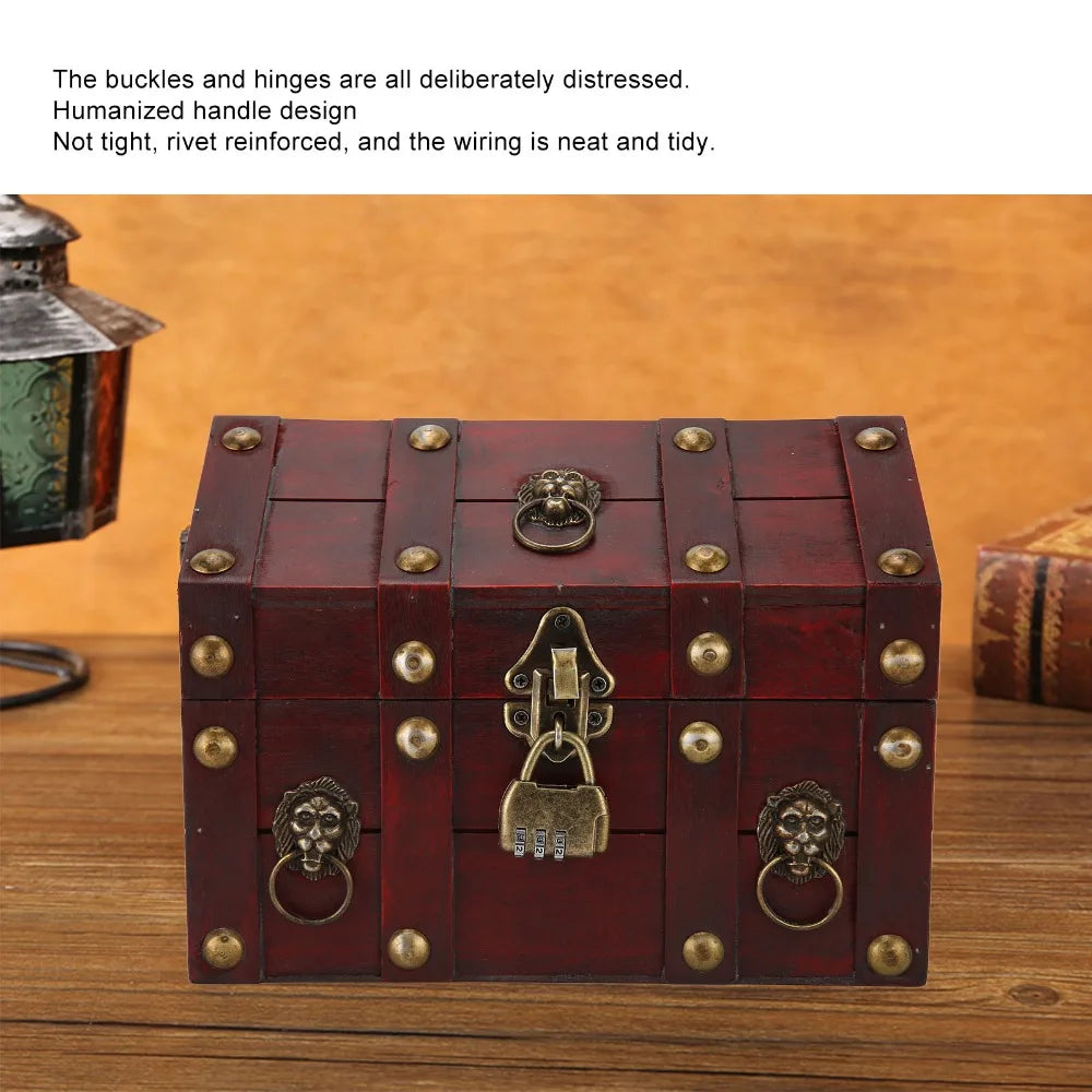 Vintage Wooden Storage Box with Combination Lock | Red Chest