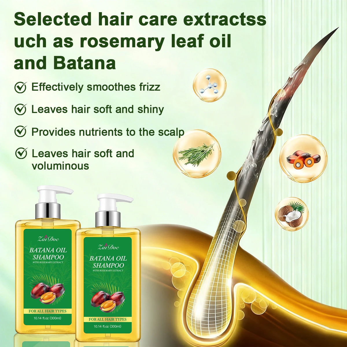 ZaiDoc Batana Oil Rosemary Shampoo – Nourishing 300ml + Free Gift