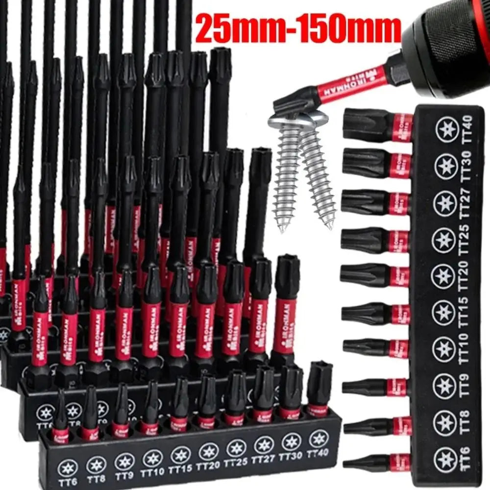 S2 Steel Magnetic Impact Screwdriver Bits Set – Torx 25–150mm