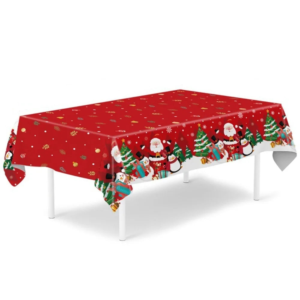 Christmas Disposable Tablecloth – Santa & Elk PE Table Cover