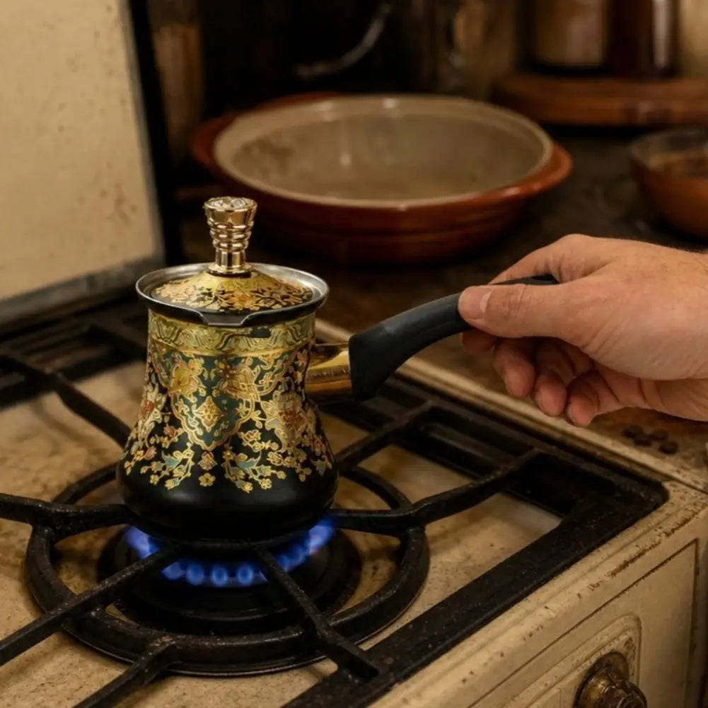 Stainless Steel Turkish Coffee Pot | 350/550/750ml Gold Floral