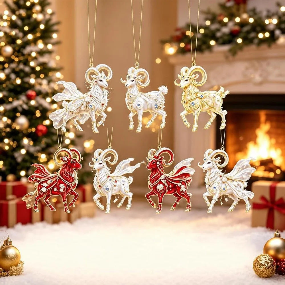 Rhinestone Acrylic Goat Hanging Ornaments – Zodiac Set 4–7 Pcs