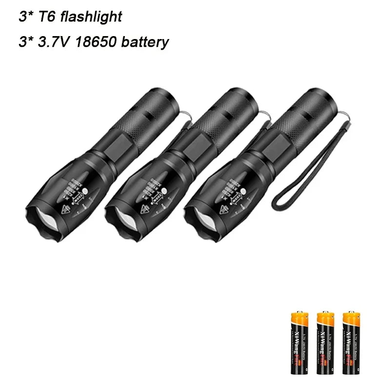 T6 LED Flashlight 1000 Lumen Zoomable 5-Mode Waterproof Torch