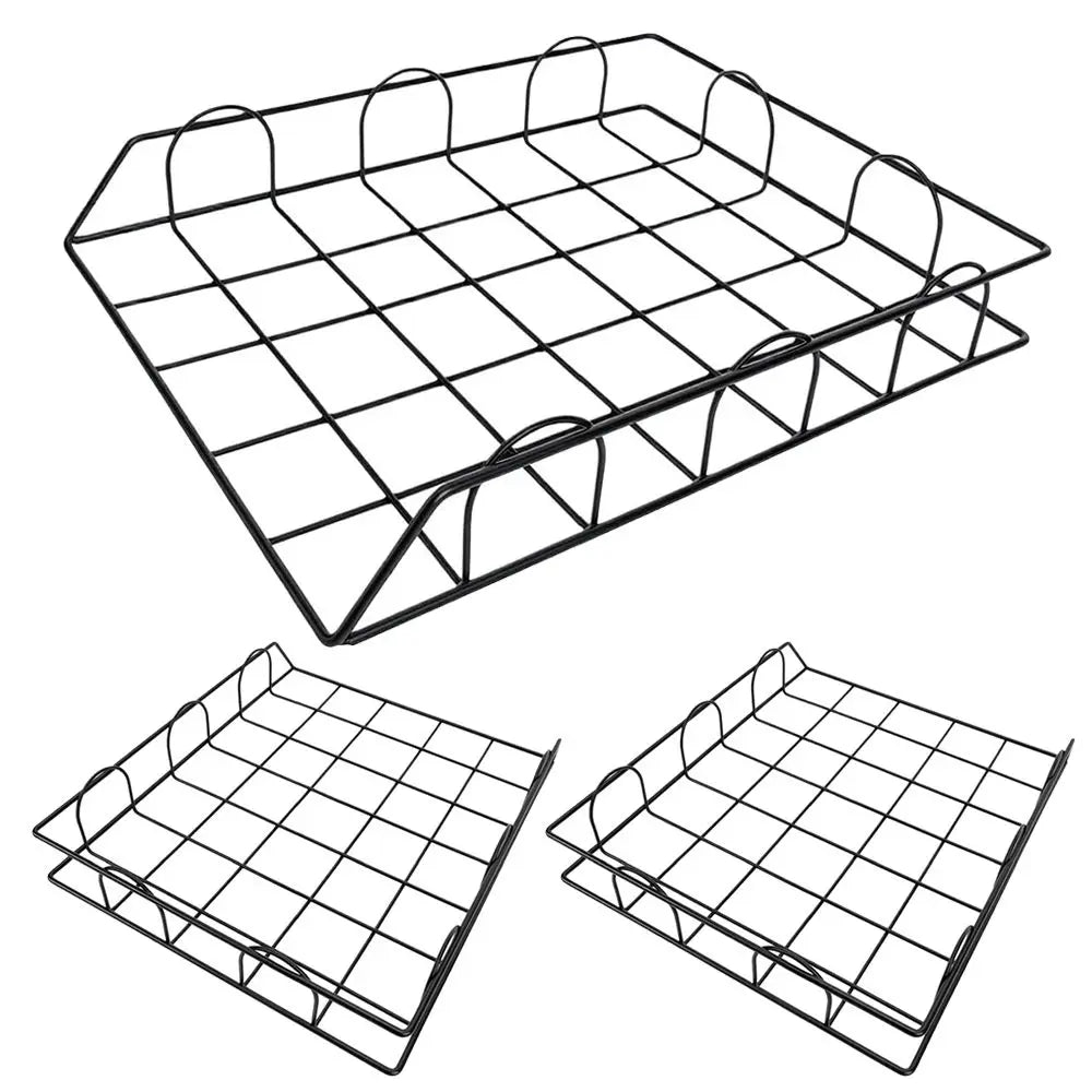 3-Pack Black Metal Mesh File Tray – Stackable Desk Organizer