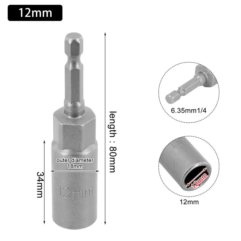 Magnetic Hex Nut Driver Drill Bit Adapter 1/4" – 5.5–19mm