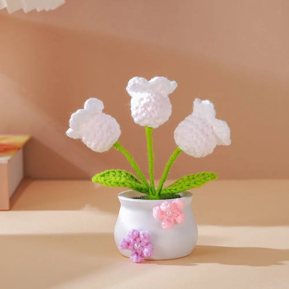 Mini Handmade Crochet Flower Pot – Sunflower & Tulip Décor