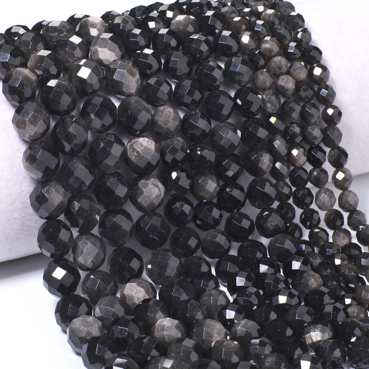 Silver Obsidian Faceted Round Beads 6mm 8mm 10mm – DIY Jewelry