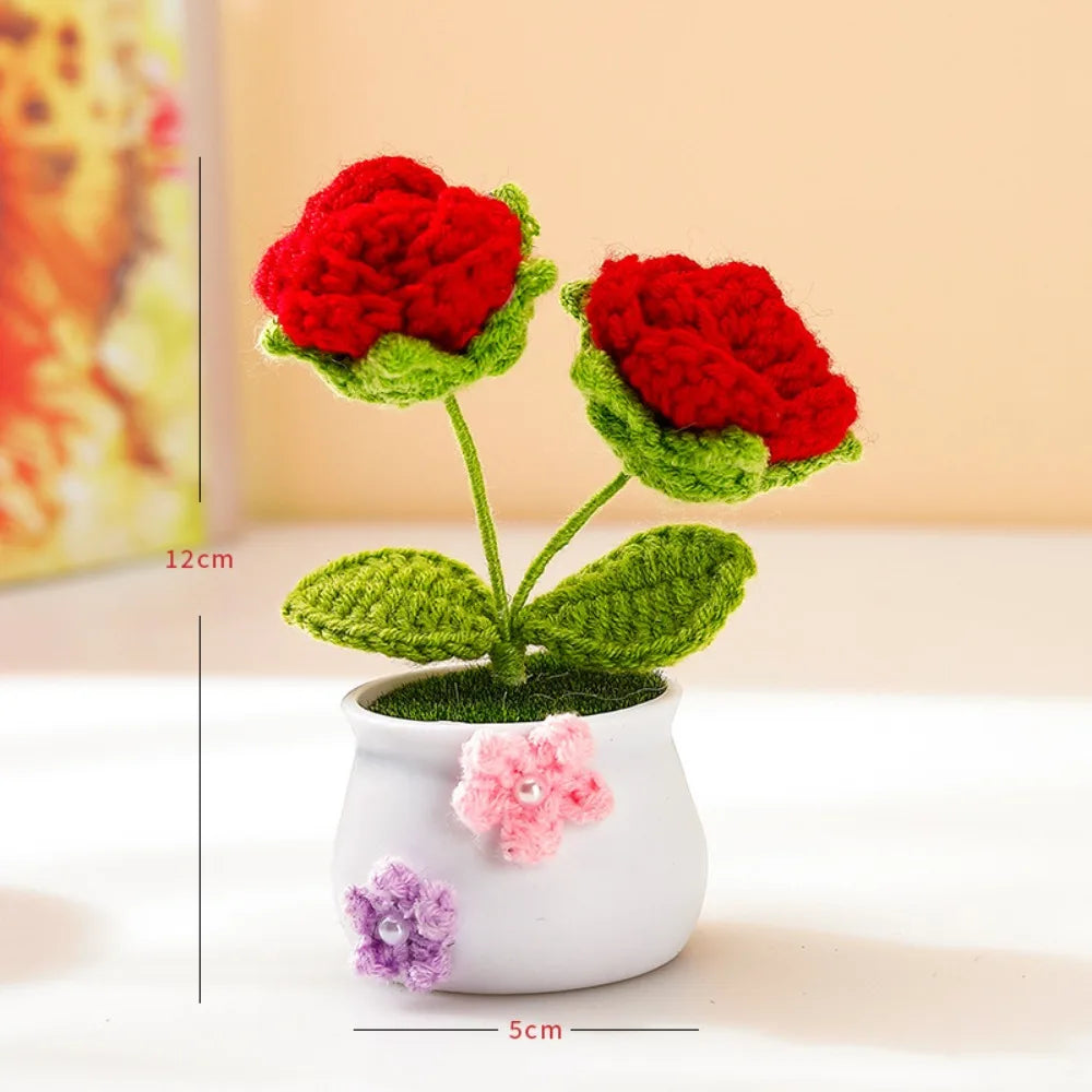Mini Handmade Crochet Flower Pot – Sunflower & Tulip Décor