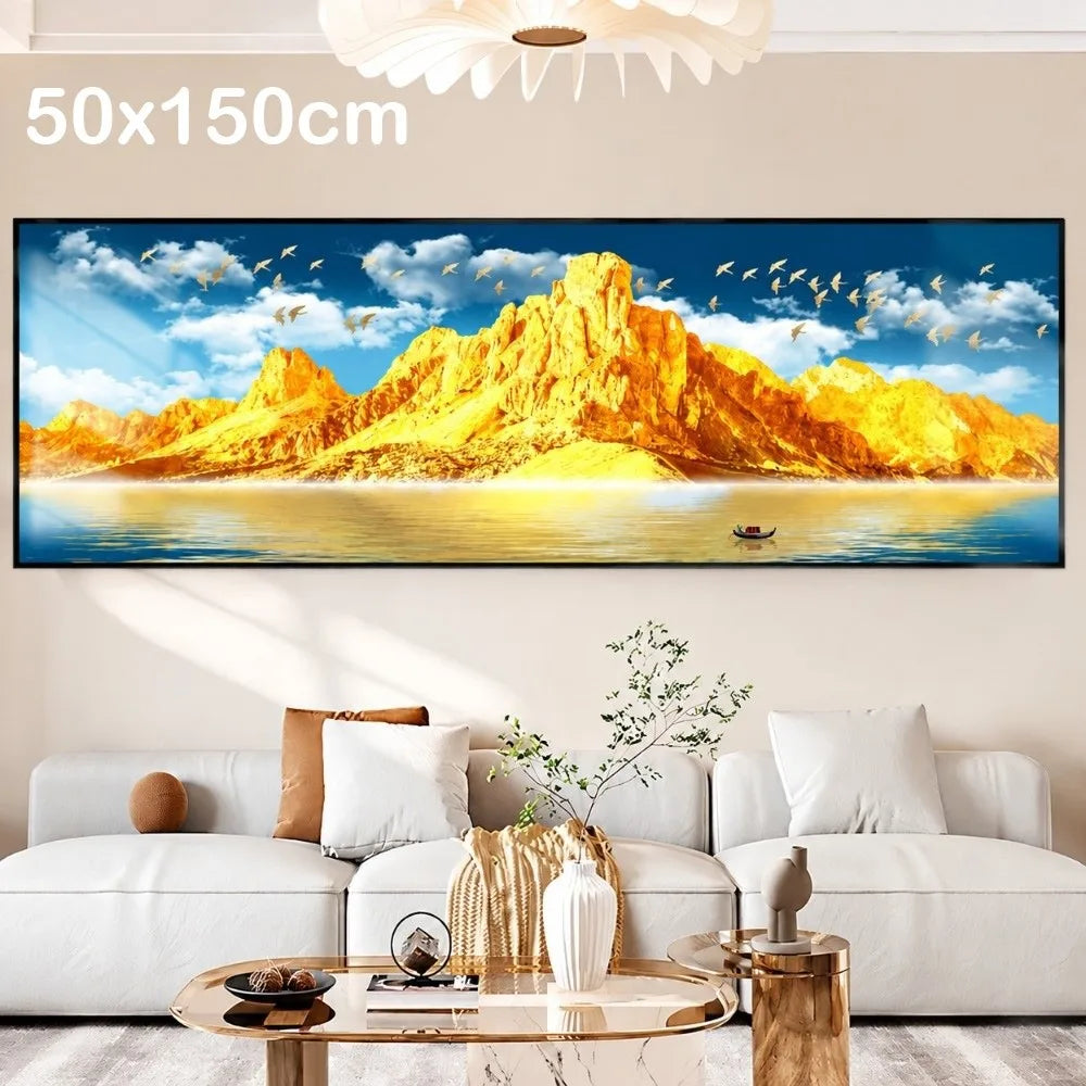 Panoramic Mountain Landscape Wall Sticker | Golden Sunrise Art