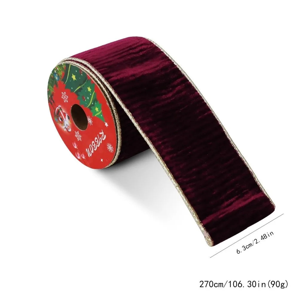 Christmas Velvet Ribbon 3 Yards – Gold Wire Edge, 8.9cm Wide